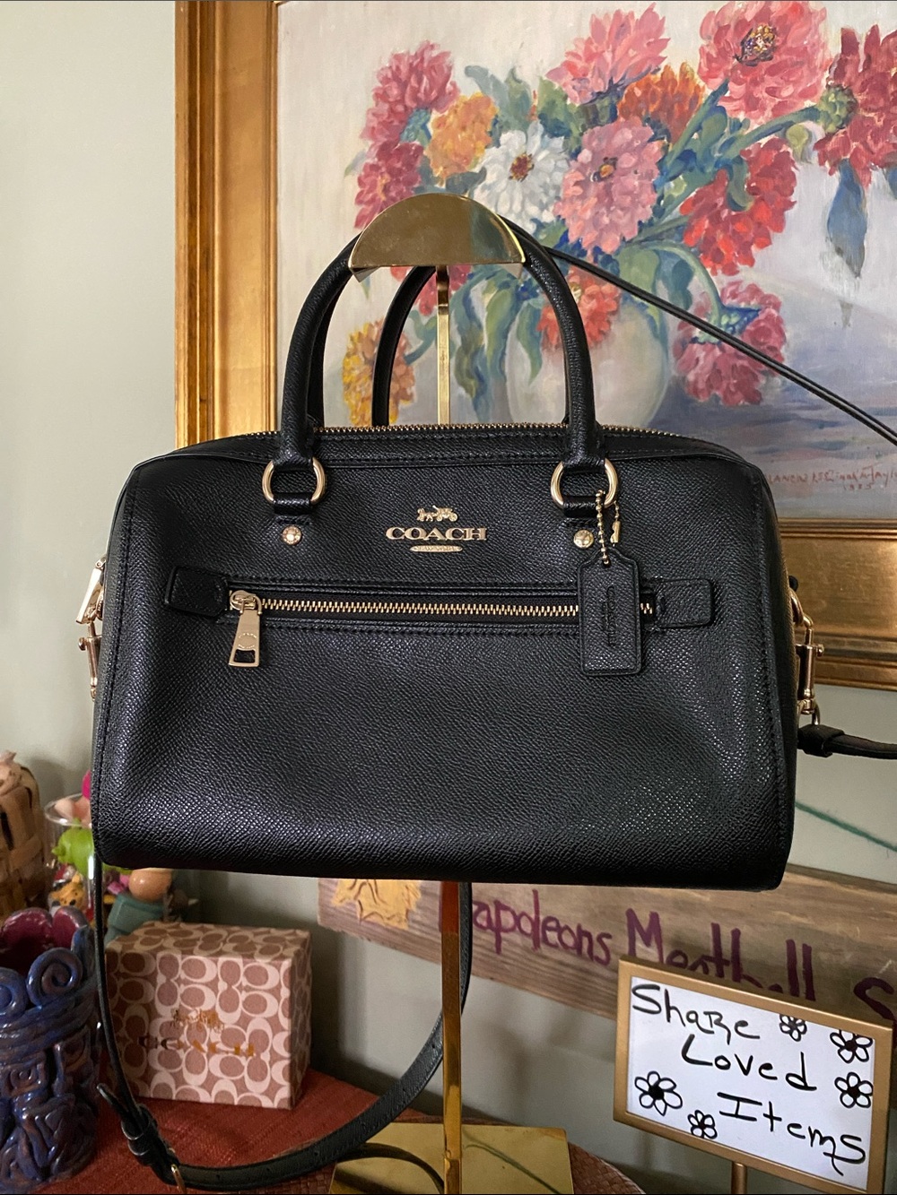 Coach Rowan Satchel with dual top handles and CB Strap Cross-grain Leather - Picture 9 of 14